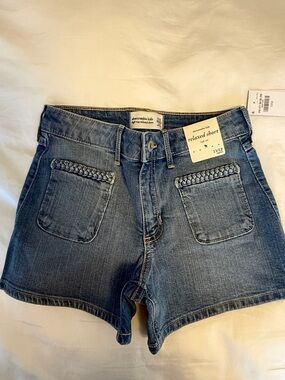 abercrombie kids braided-pocket girls denim shorts